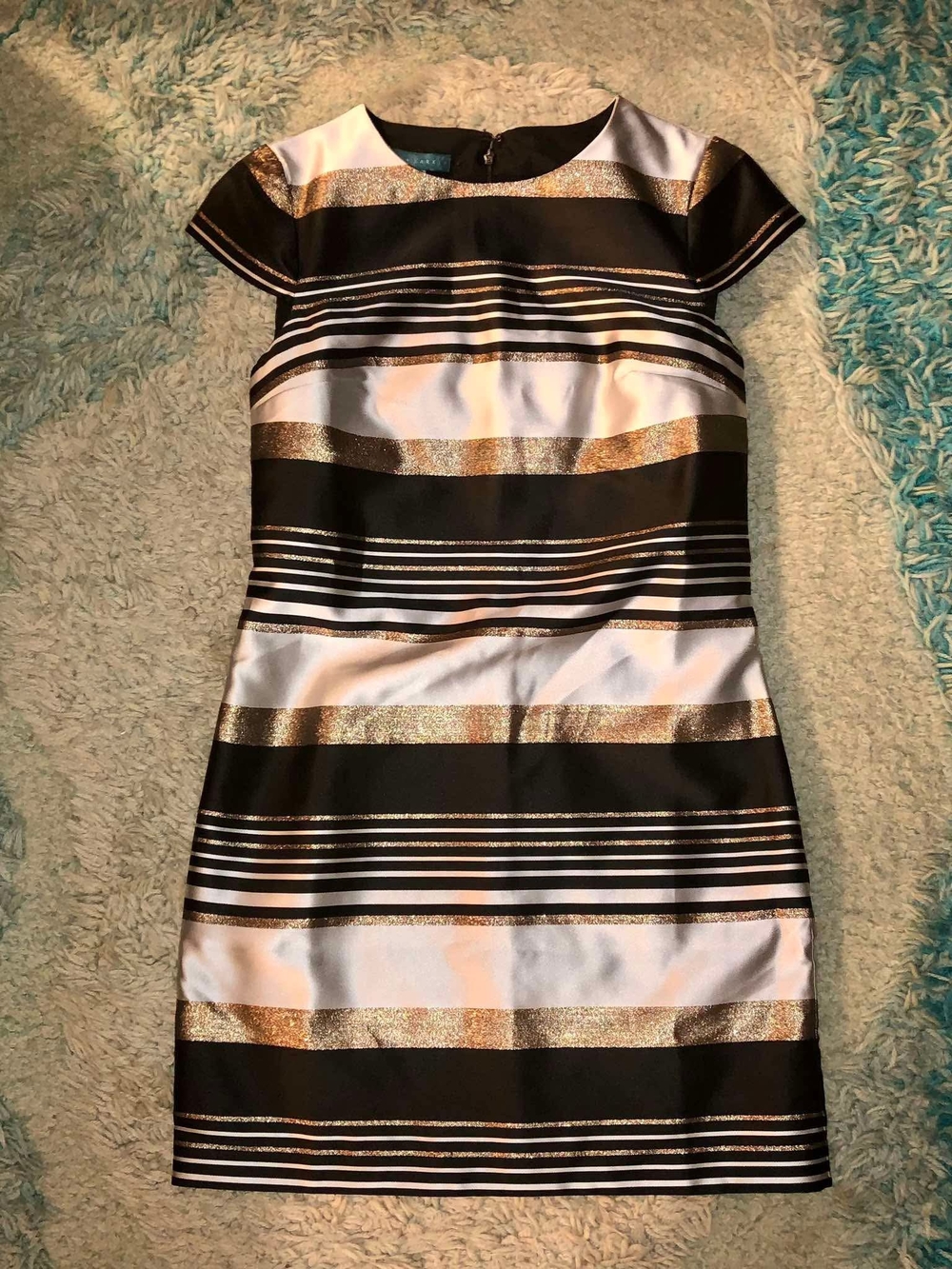 Pim + Larkin Cap Sleeve Metallic Striped Shift Mini Dress